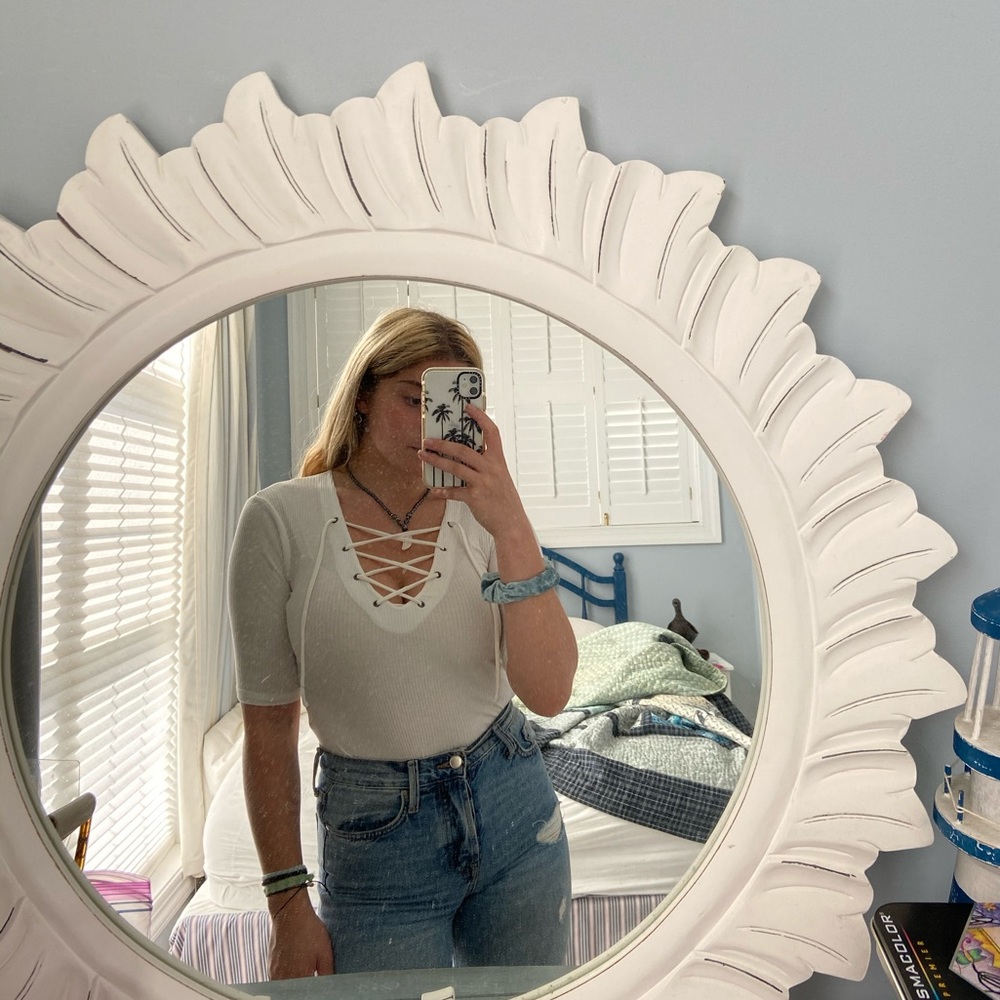 White lace up quarter sleeve top shop tight shirt